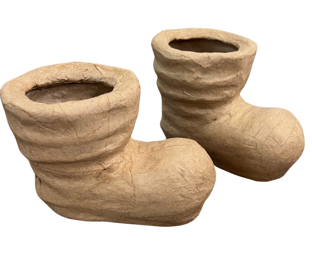 Pair of Paper Mache Santa Boots for Christmas DIY - 4-1/4" H