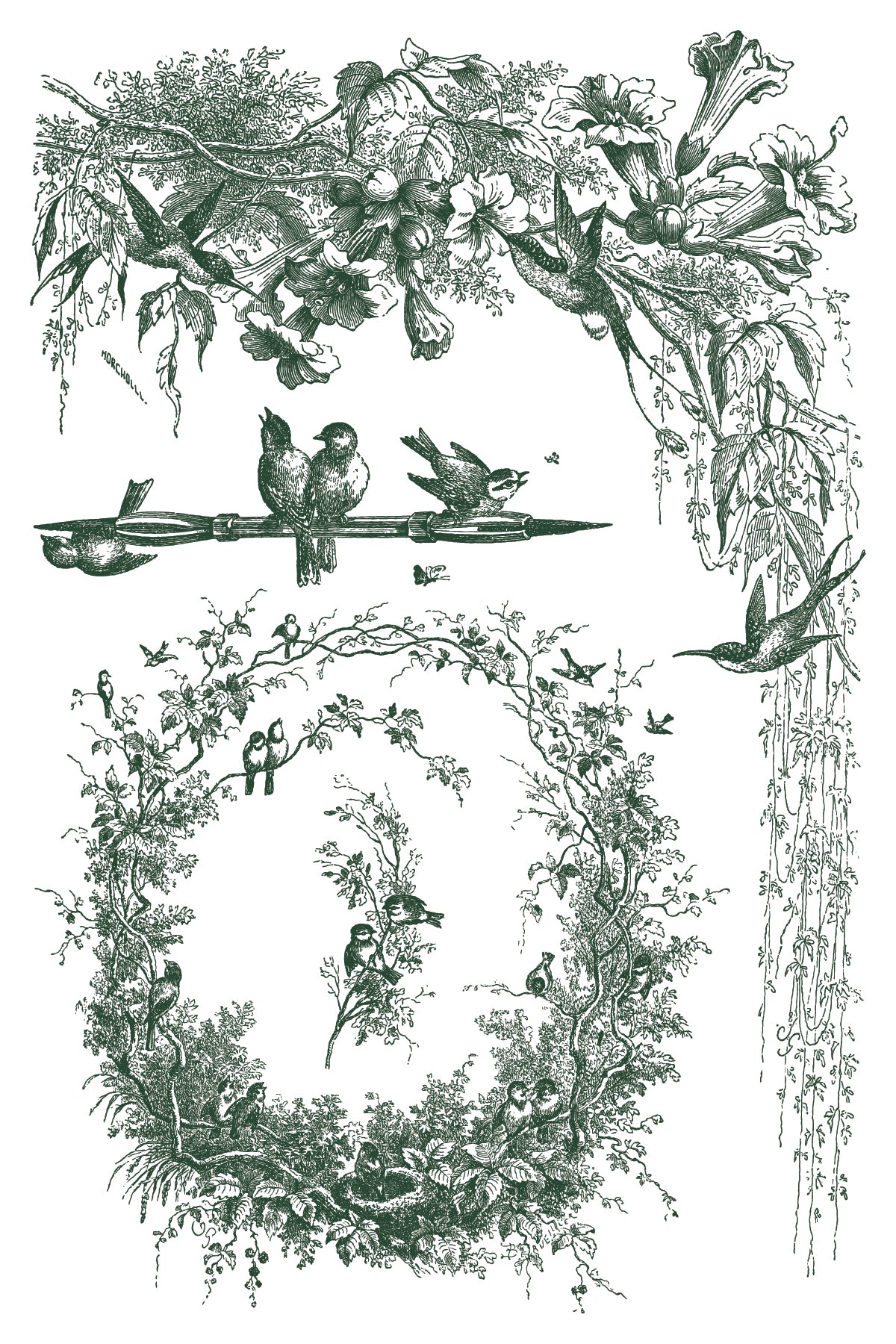 Little Lark, birds, nest & florals IOD Paint Inlay 8x12 Pad