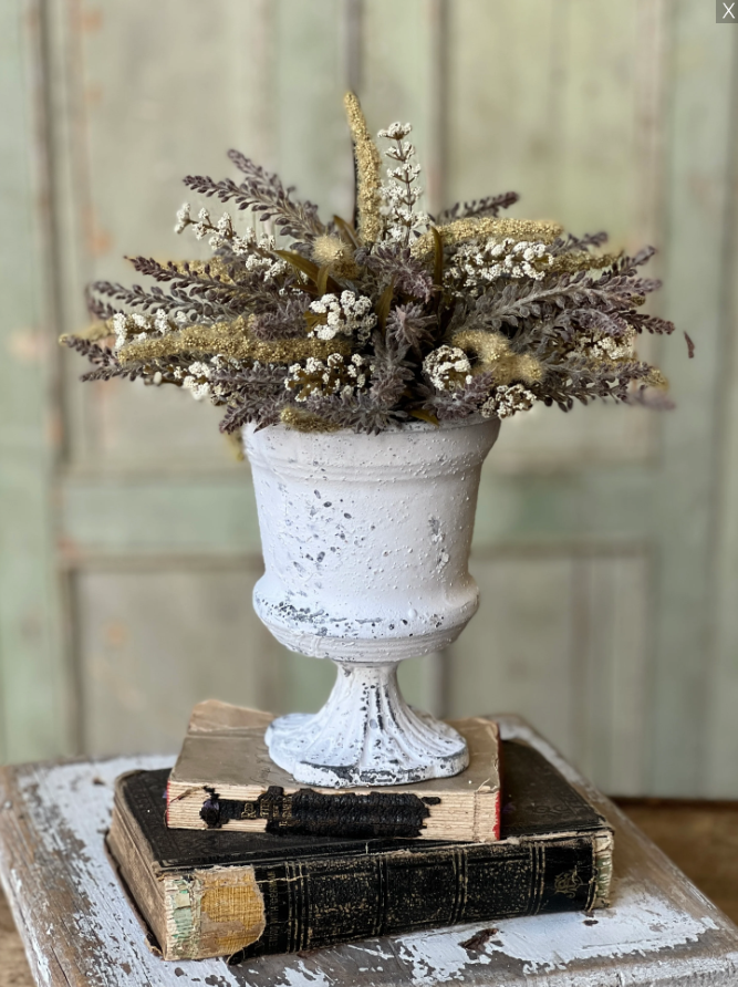 Amorial Urn | 6" | Cream white | chippy finish | Pedestal Base
