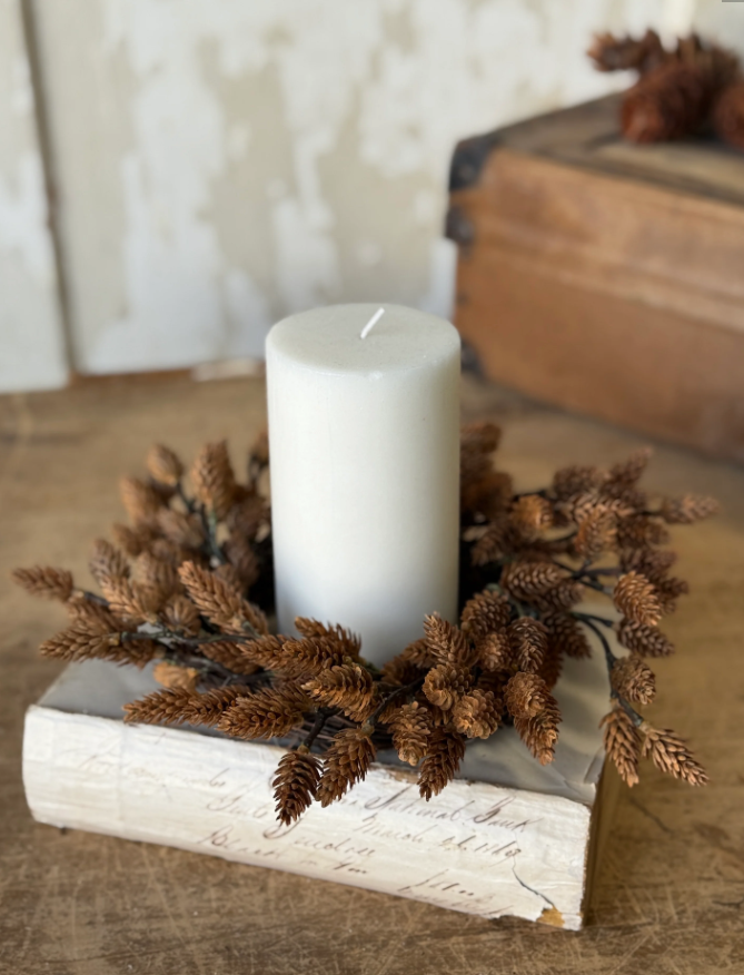 Mini Pinecones Candle Ring | Wreath | 12" | Neutral Fall Home Decor