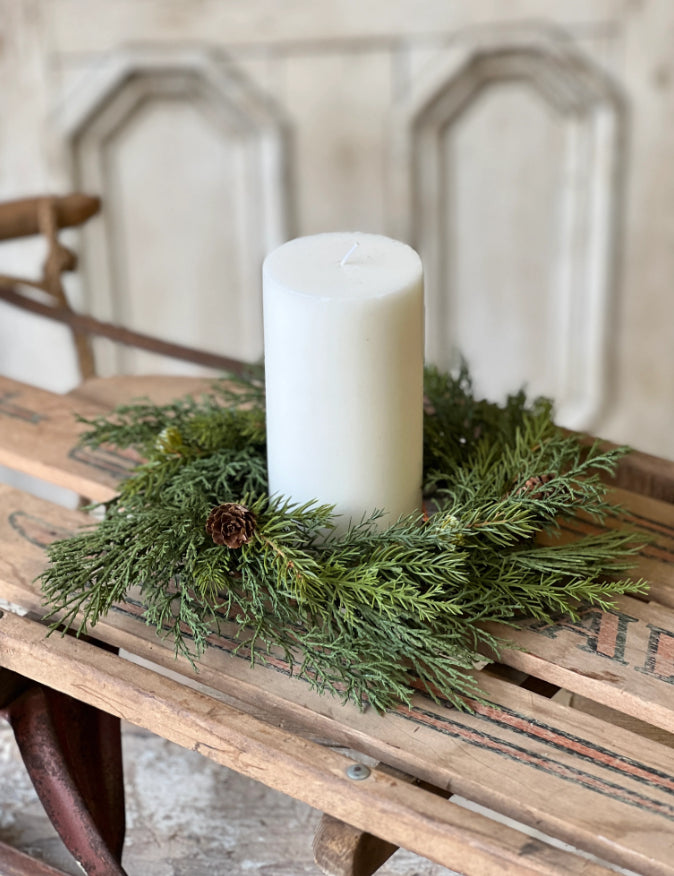 Telluride Spruce Candle Ring | 10" | Faux Floral Christmas home decor