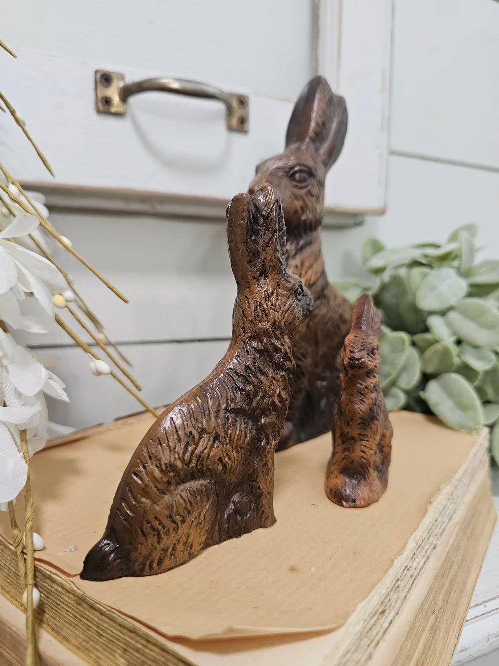 Antique looking Chocolate Bunny Figurine