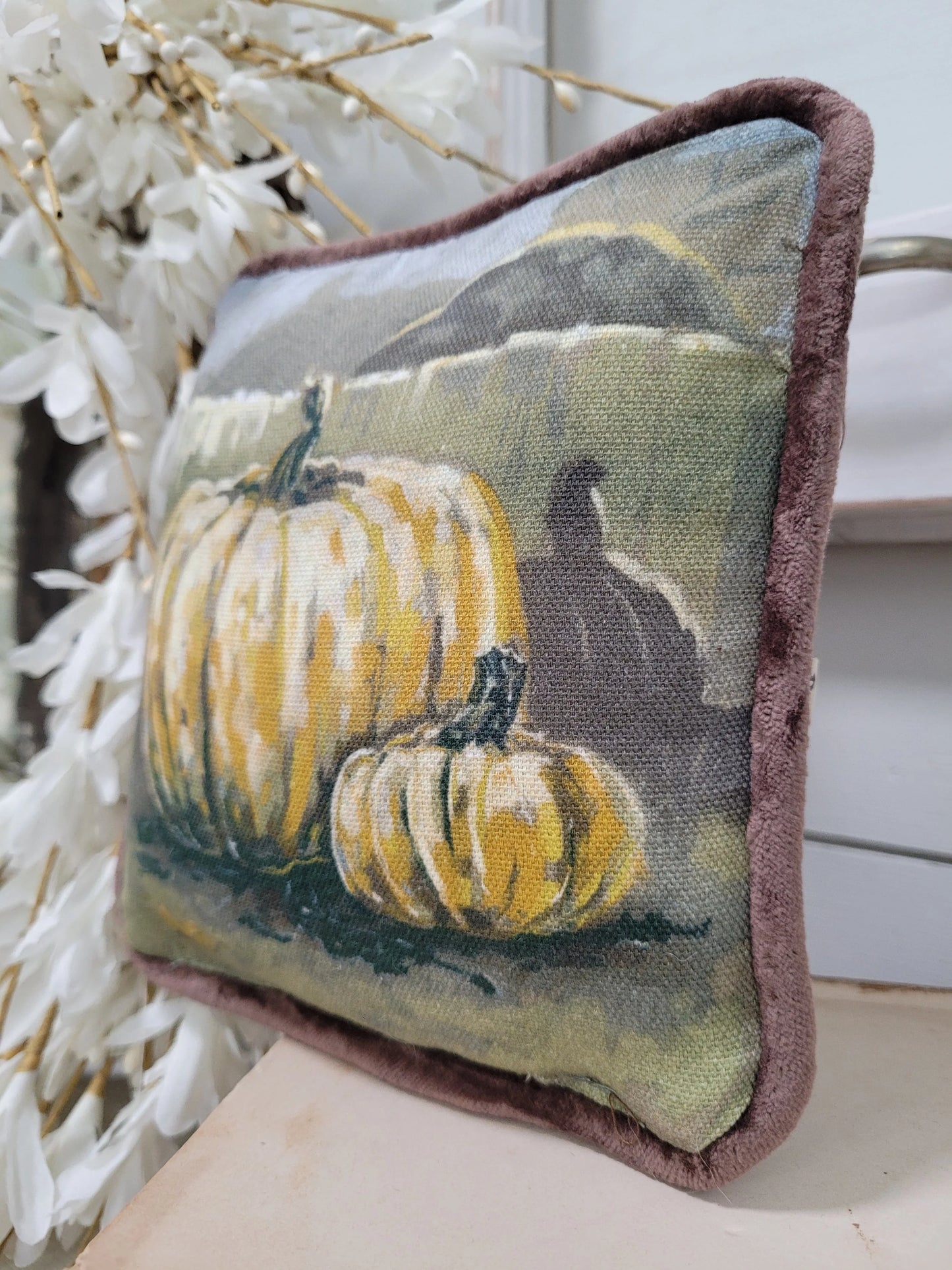 7" Pumpkin Pillow with brown velvet back