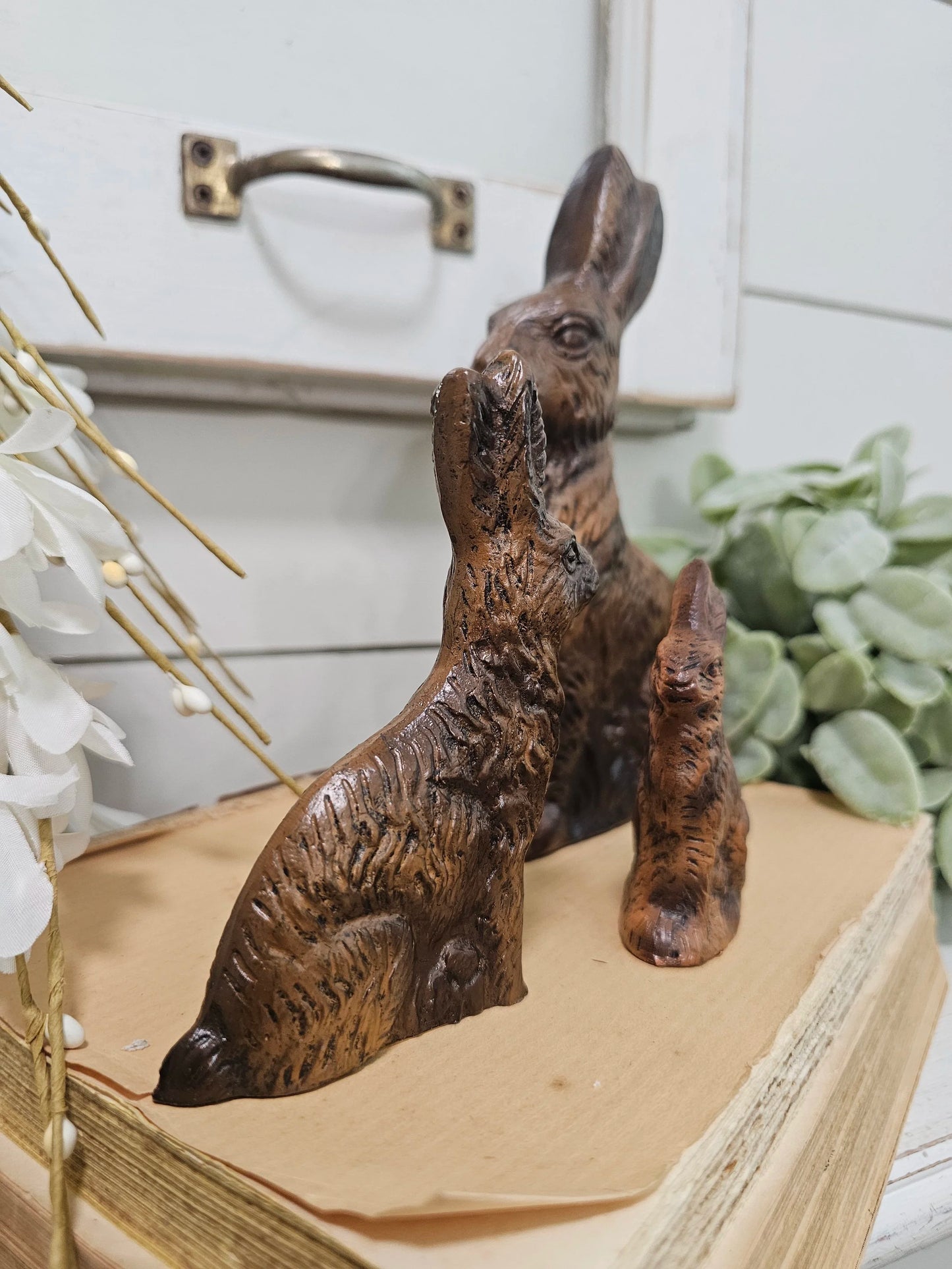 Antique looking Chocolate Bunny Figurine • vintage home decor