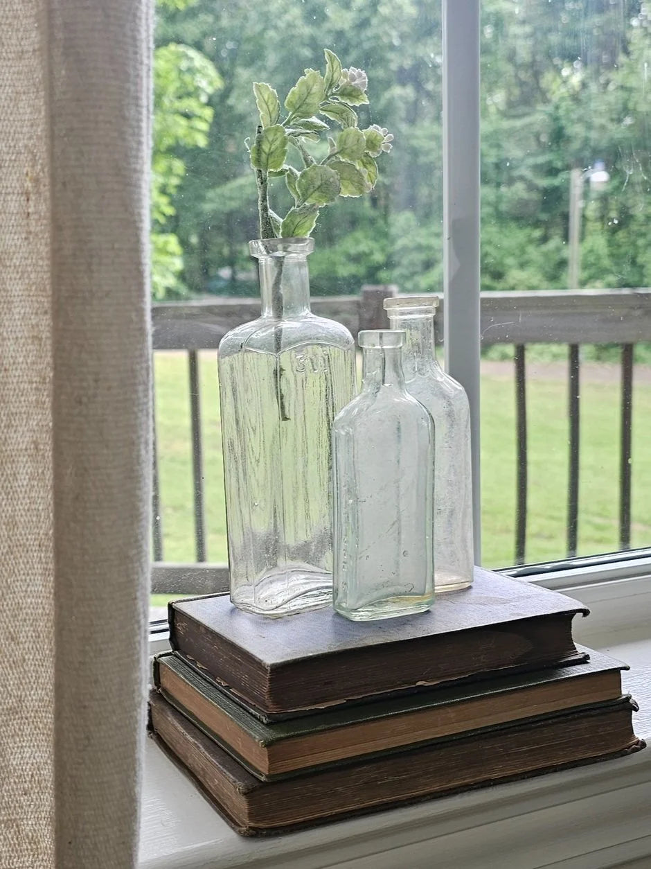 set of 3 vintage glass bottles