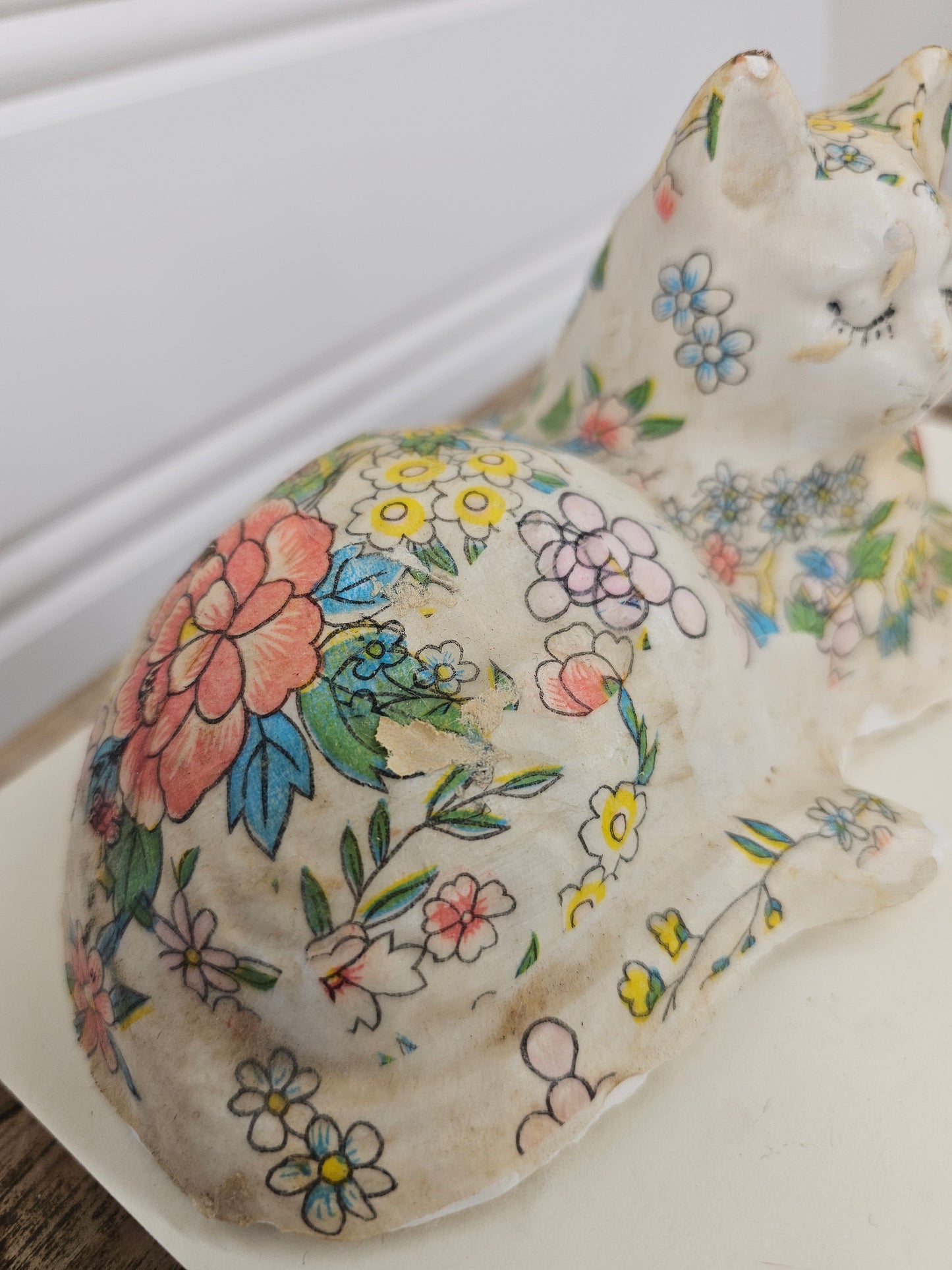 vintage decoupage floral cat