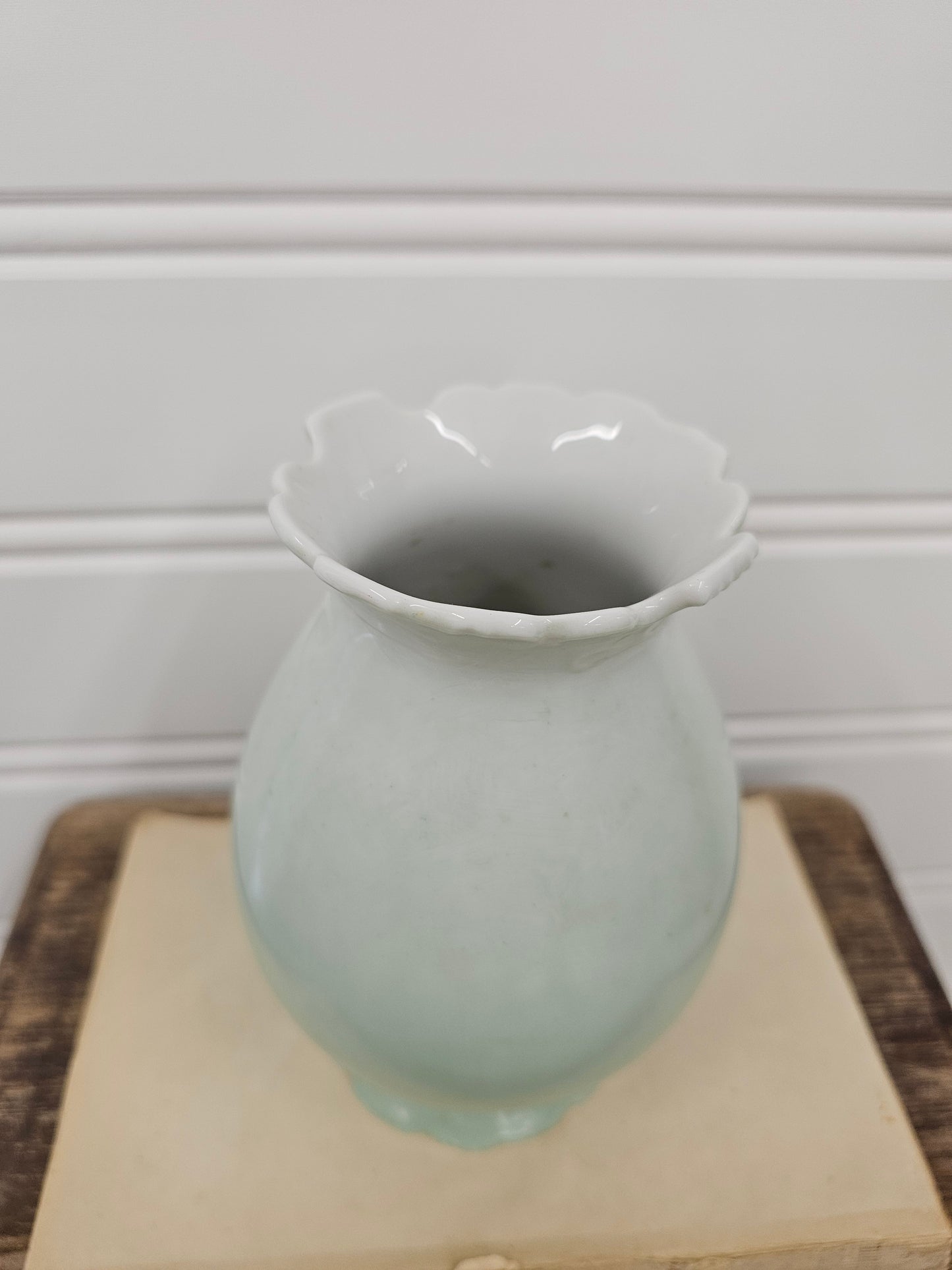 vintage white and green ombre vase