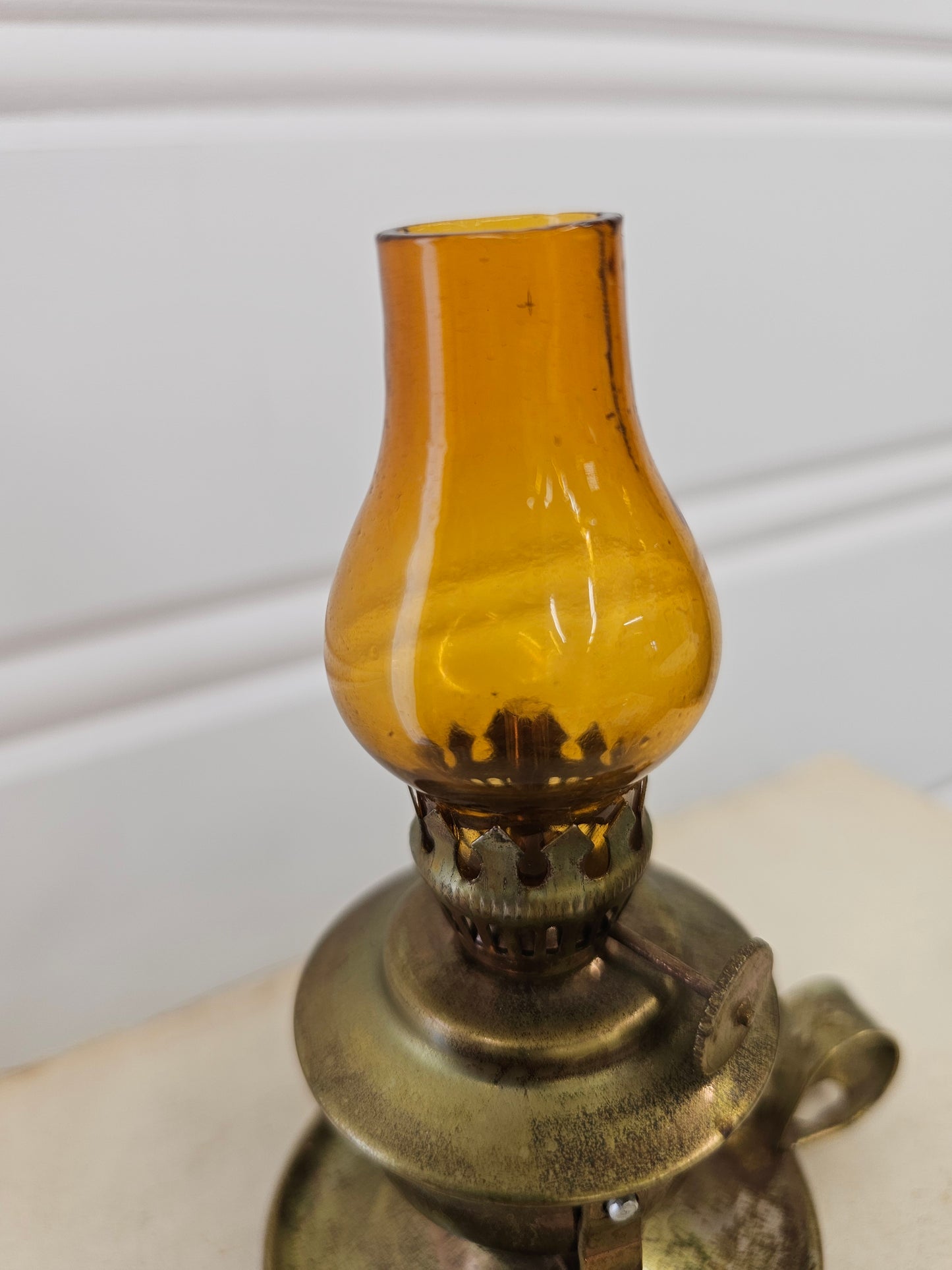 Vintage Amber Glass Mini Oil Lamp