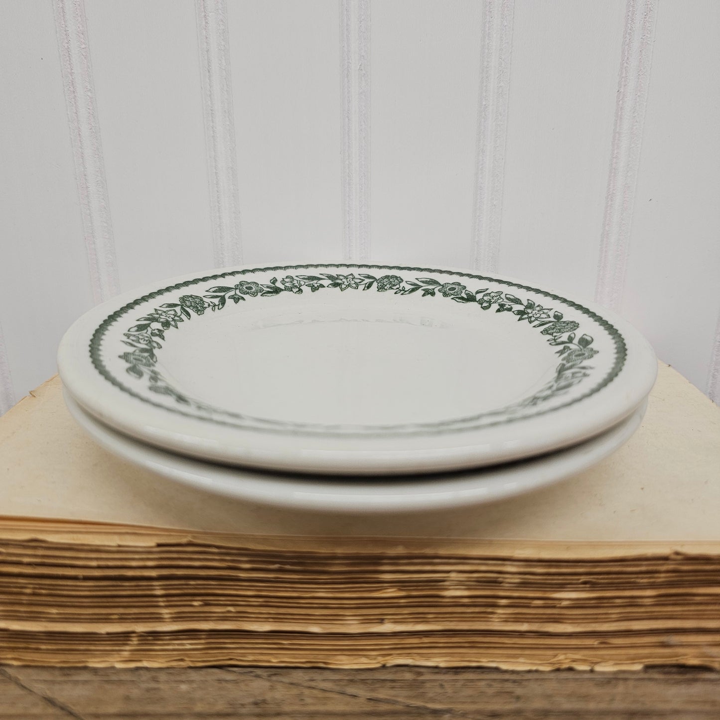 Set of 2 green floral Buffalo China saucers - I love this pattern!