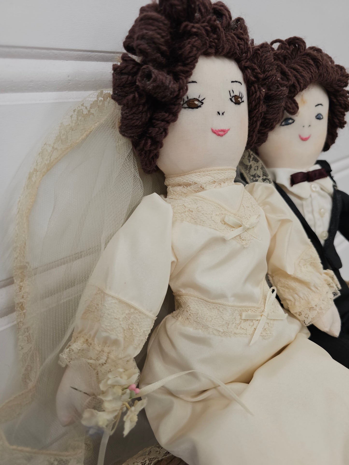 set of handmade bride and groom dolls