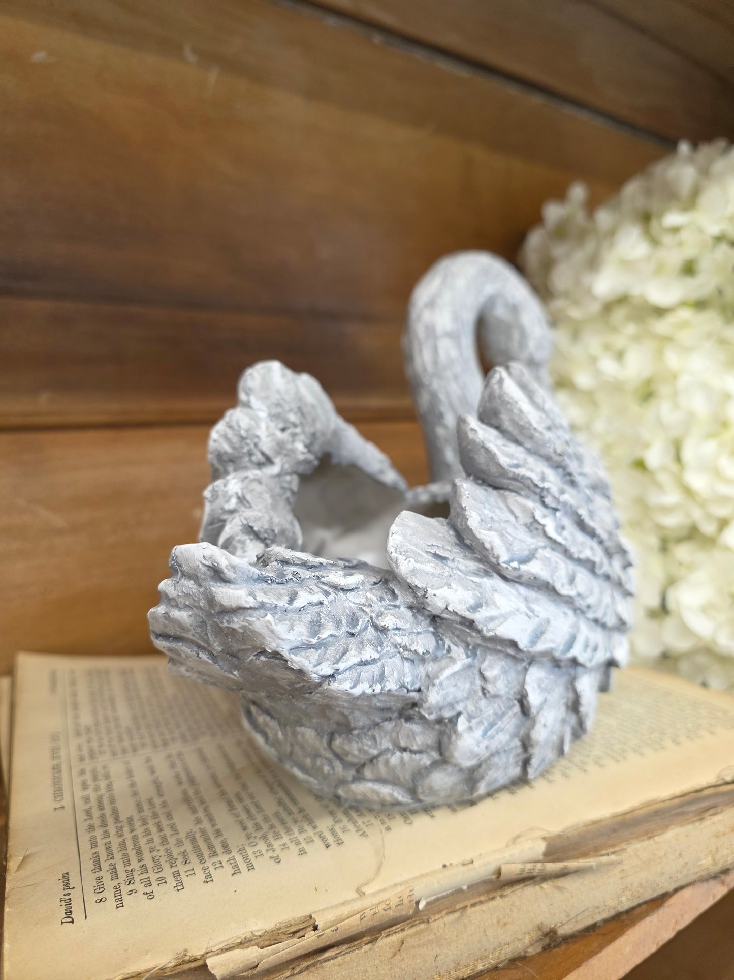 11" swan faux concrete polyresin home decor planter