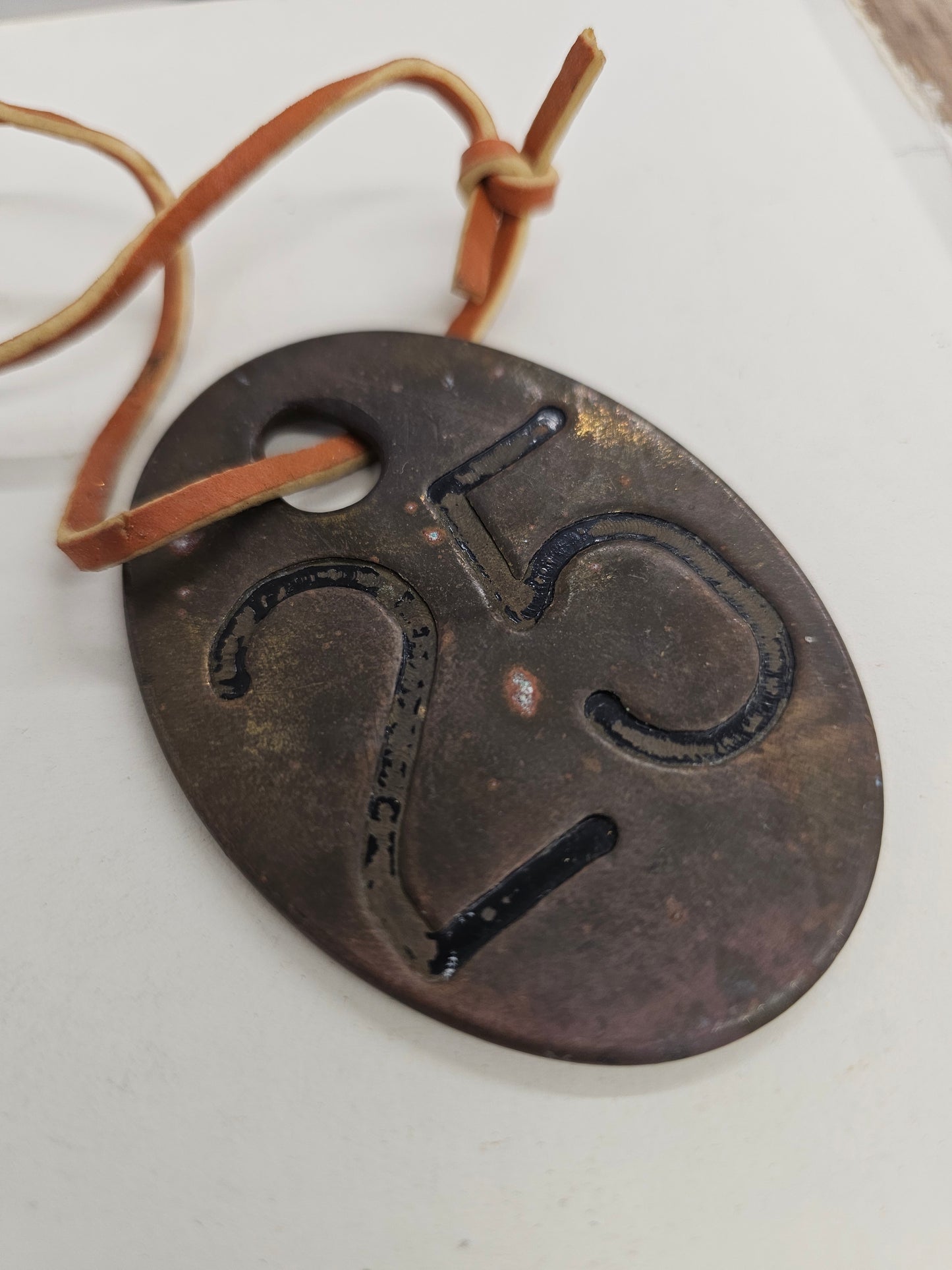 vintage copper #55 tag