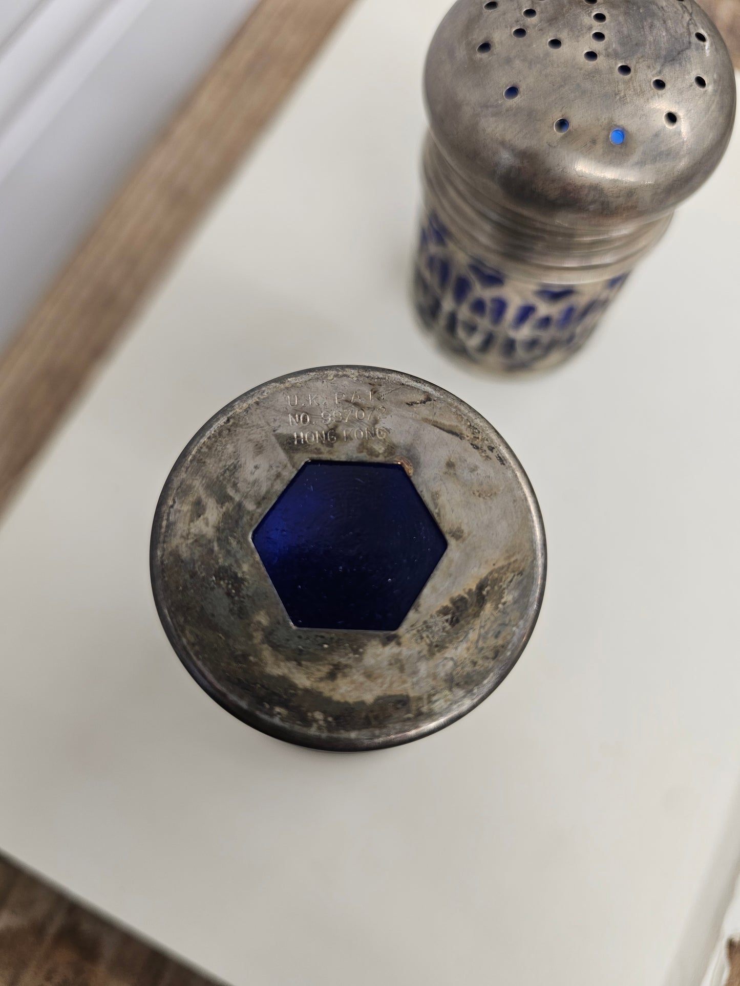vintage cobalt blue and silver salt and pepper shakers