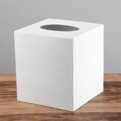 White Paper Mache Tissue Box Cover - 5" L x 5" W x 5-1/2" H