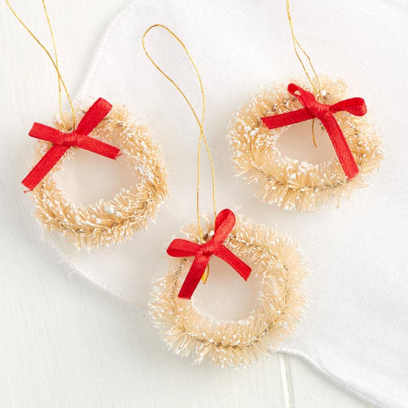 1-1/2" Miniature Ivory Sisal Christmas Wreaths (Pack of 3 )
