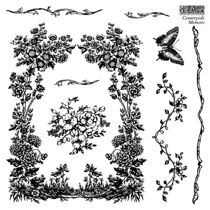 Countryside Memoirs 6 x 6 stamp | birds, butterflies, bows, decorative borders