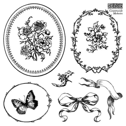 Countryside Memoirs 6 x 6 stamp | birds, butterflies, bows, decorative borders
