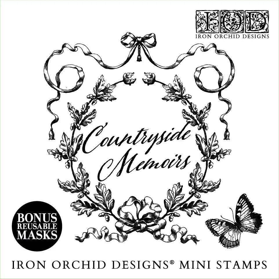 Countryside Memoirs 6 x 6 stamp | birds, butterflies, bows, decorative borders