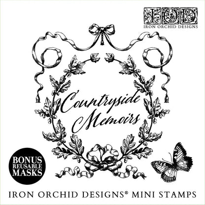 Countryside Memoirs 6 x 6 stamp | birds, butterflies, bows, decorative borders