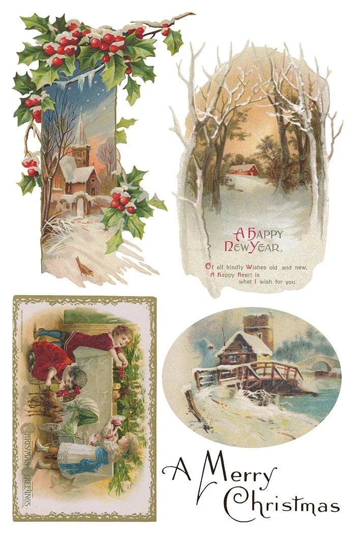 Christmas Joy IOD Transfer Pad 8x12 | Vintage Christmas Card Style | Holiday Craft Supplies | Junk Journal Ephemera | DIY Winter Décor