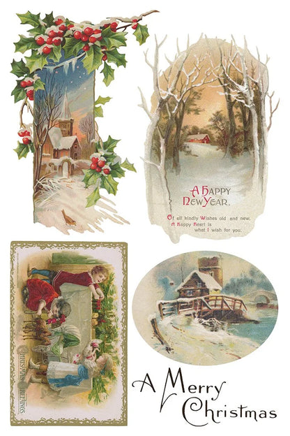 Christmas Joy IOD Transfer Pad 8x12 | Vintage Christmas Card Style | Holiday Craft Supplies | Junk Journal Ephemera | DIY Winter Décor
