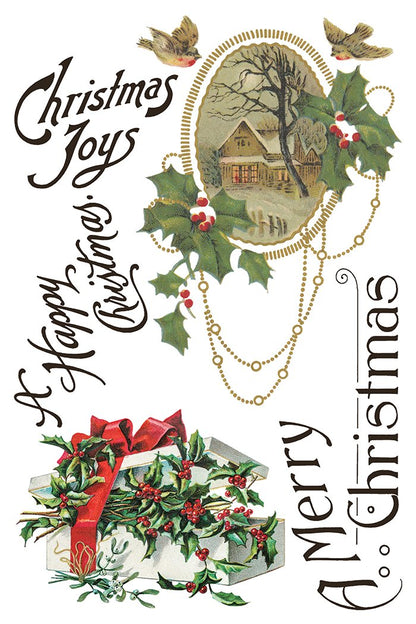 Christmas Joy IOD Transfer Pad 8x12 | Vintage Christmas Card Style | Holiday Craft Supplies | Junk Journal Ephemera | DIY Winter Décor