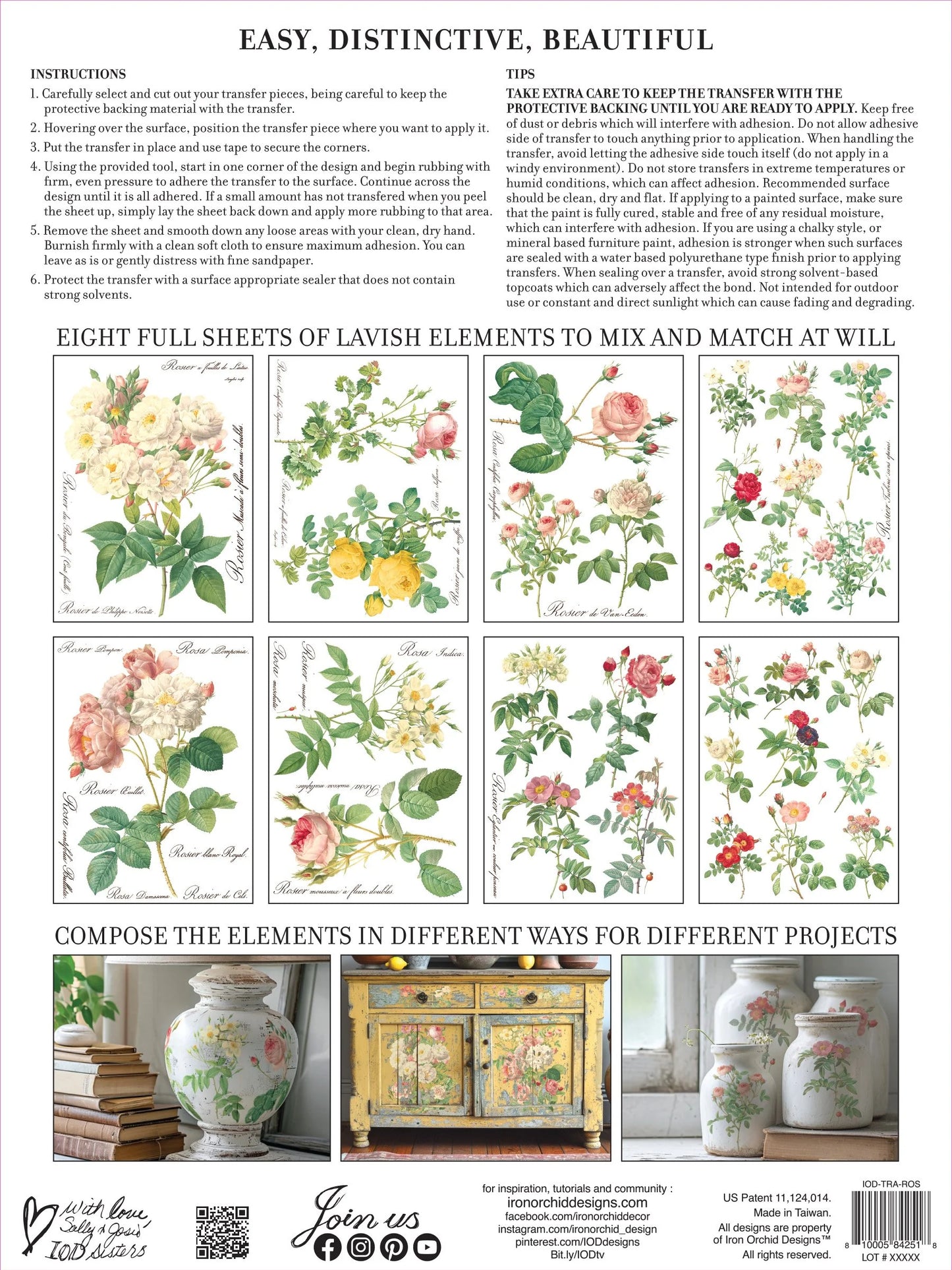 Rose Botanicals  Transfer, 8 Pages, 12”x16”, Full Color