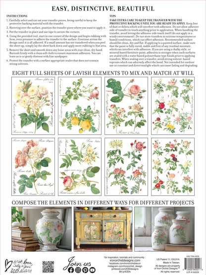 Rose Botanicals  Transfer, 8 Pages, 12”x16”, Full Color