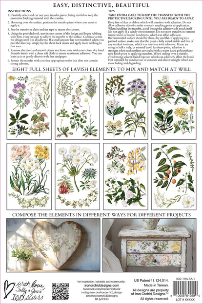 Sarah Featon’s Botanicals 8 x 12 transfer | florals