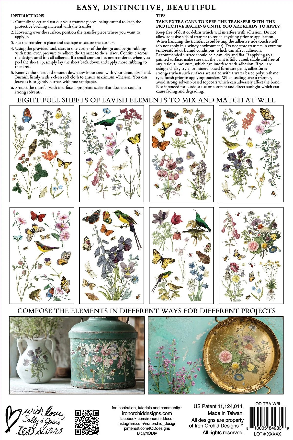 Wilde Bloemen 8 x 12 transfer | birds butterflies and flowers