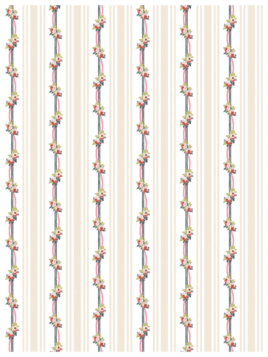 Decorative paper with floral stripe pattern on a beige background