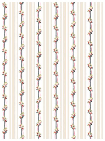 Decorative paper with floral stripe pattern on a beige background