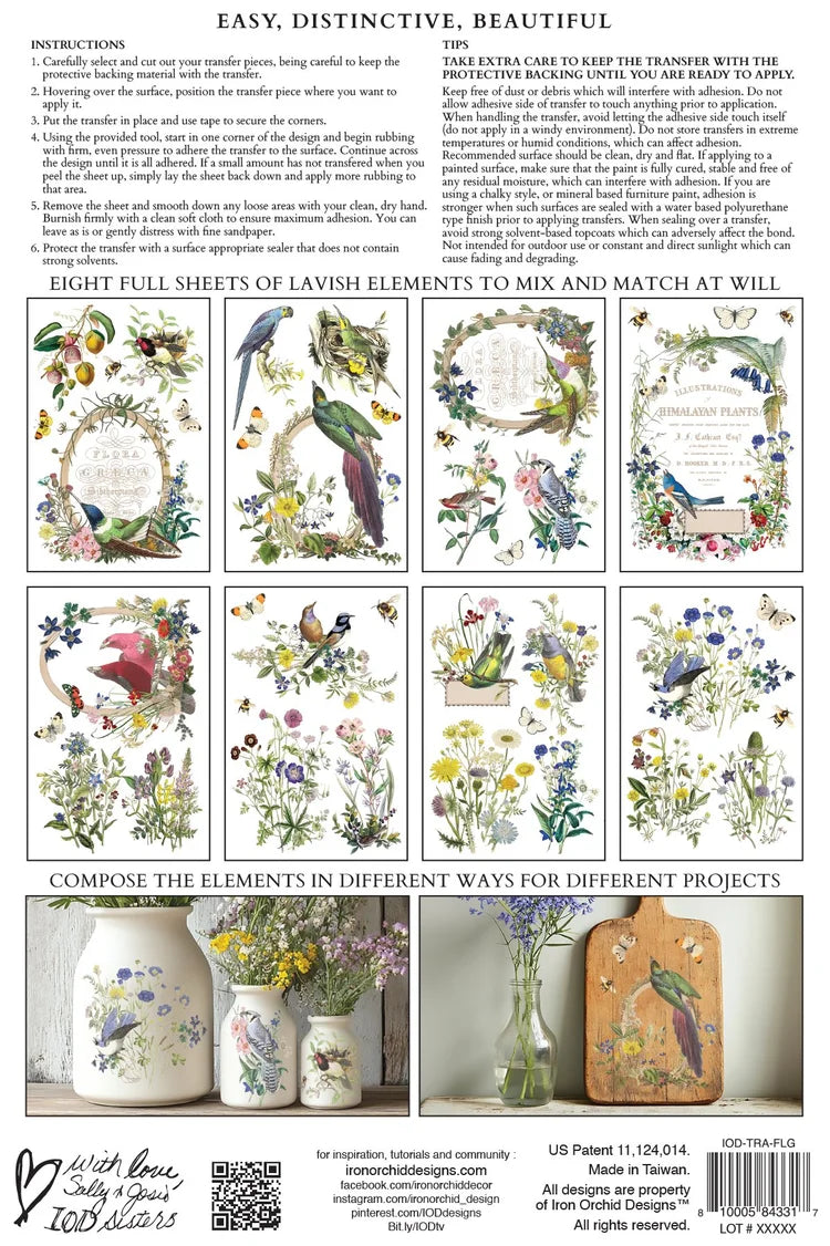 Flora Greca 8 x 12 transfer | birds and botanicals