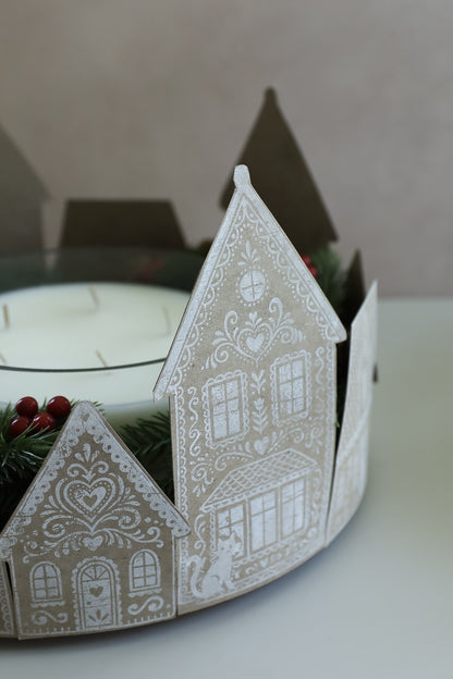 Gingerbread Lane I Folk Art Christmas Village 12x12 IOD Stamp Holiday Collection