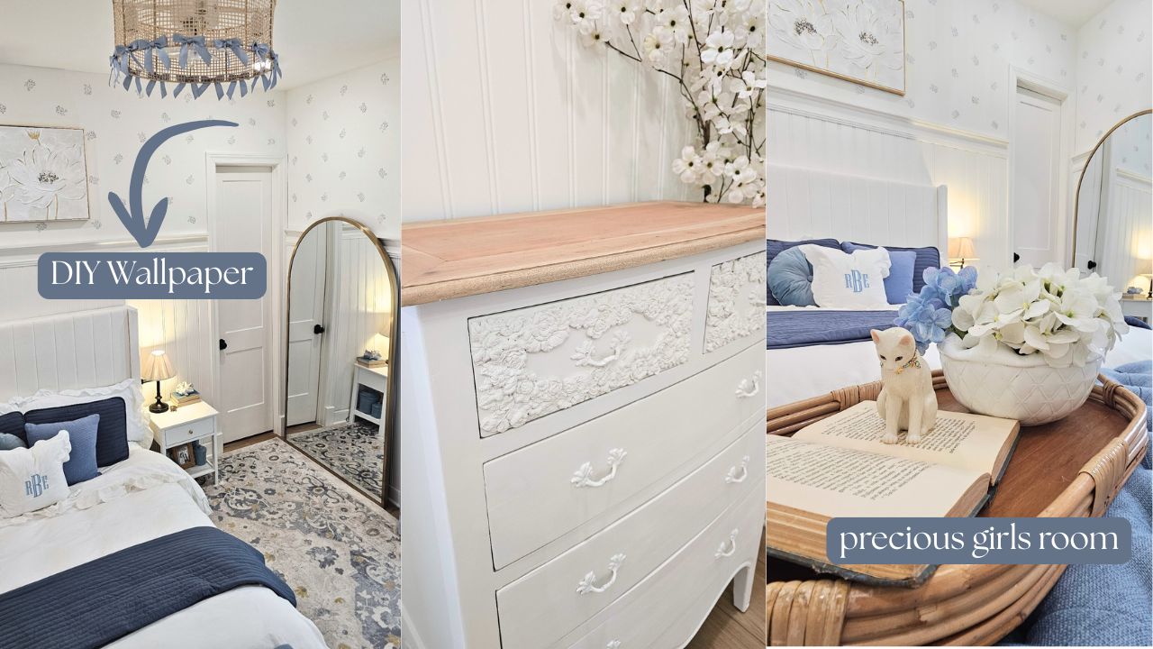 How to Design a Bue and White Feminine Vintage Modern Teen Bedroom: DIY Ideas & Thrifted Finds