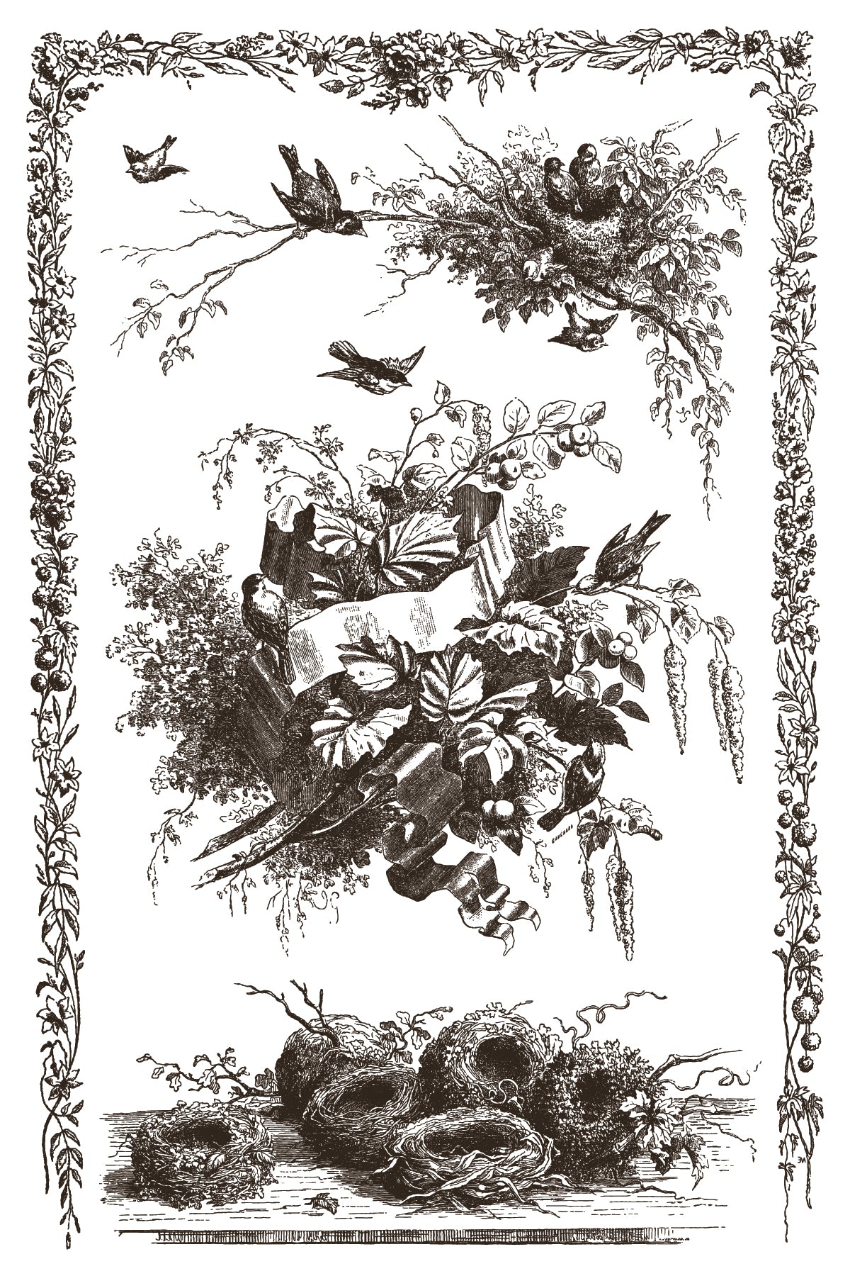 Little Lark, birds, nest & florals IOD Paint Inlay 8x12 Pad