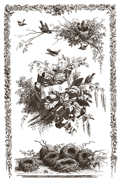 Little Lark, birds, nest & florals IOD Paint Inlay 8x12 Pad