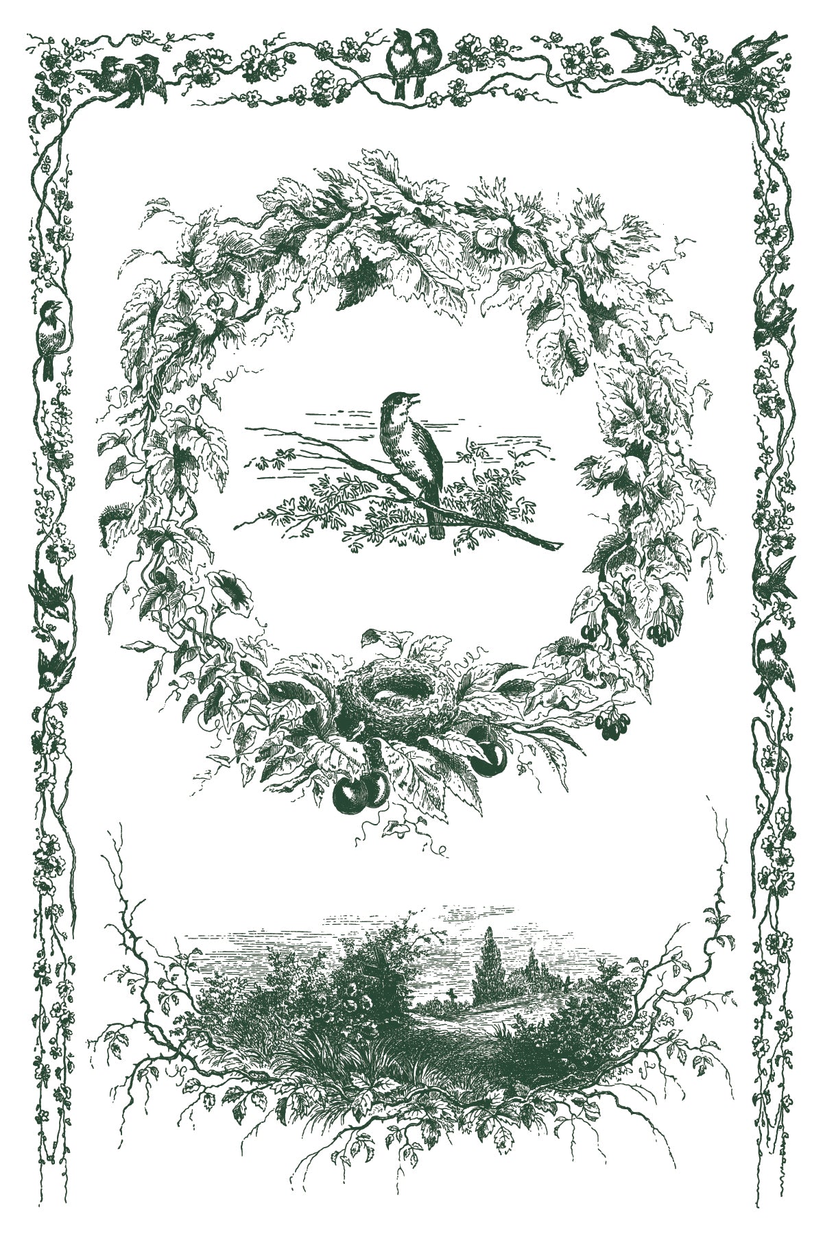 Little Lark, birds, nest & florals IOD Paint Inlay 8x12 Pad
