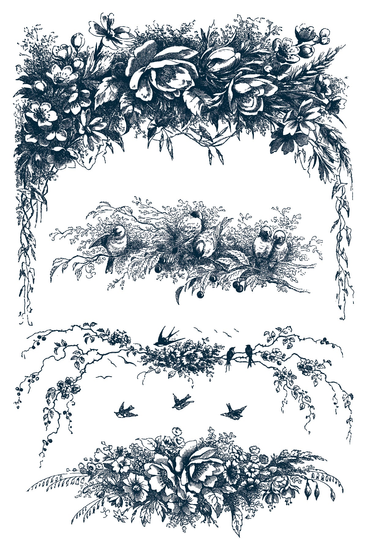 Little Lark, birds, nest & florals IOD Paint Inlay 8x12 Pad