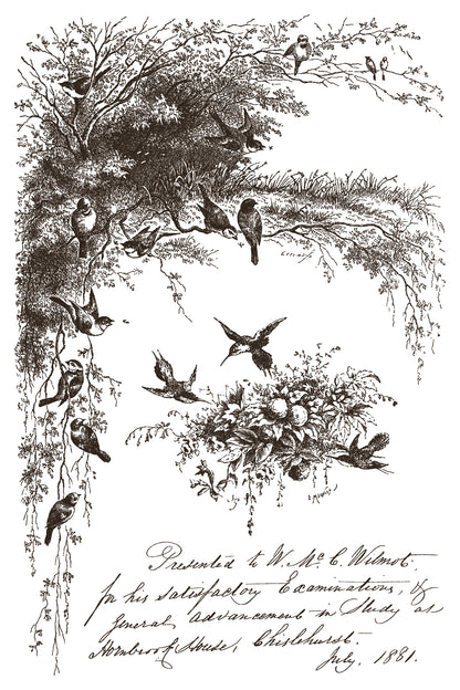 Little Lark, birds, nest & florals IOD Paint Inlay 8x12 Pad