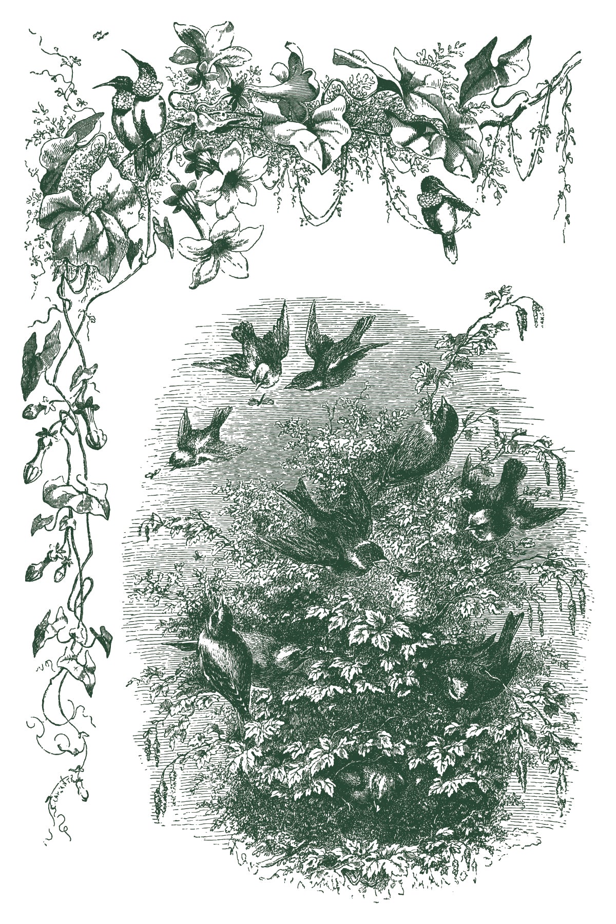 Little Lark, birds, nest & florals IOD Paint Inlay 8x12 Pad