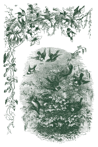 Little Lark, birds, nest & florals IOD Paint Inlay 8x12 Pad