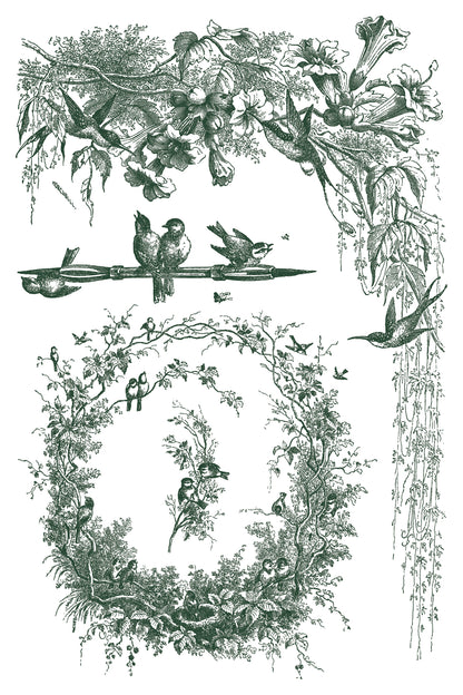 Little Lark, birds, nest & florals IOD Paint Inlay 8x12 Pad
