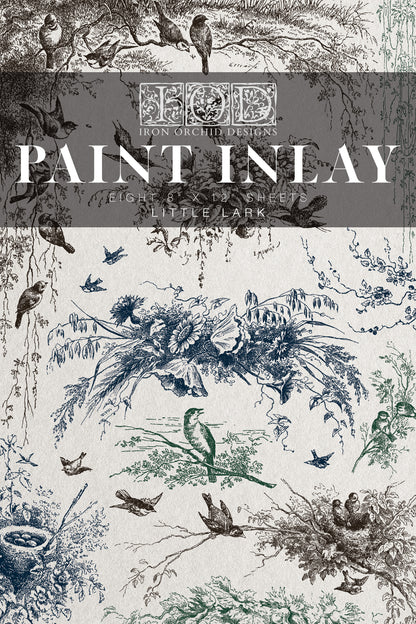 Little Lark, birds, nest & florals IOD Paint Inlay 8x12 Pad