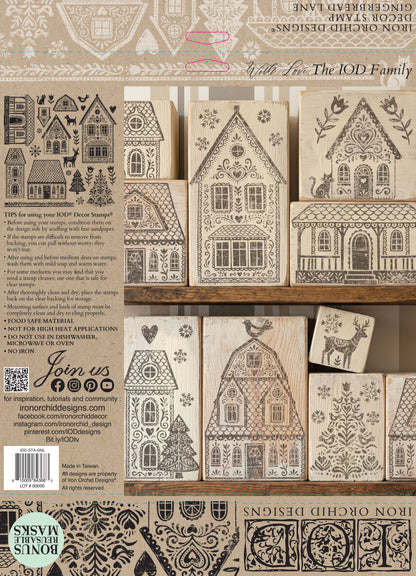 Gingerbread Lane I Folk Art Christmas Village 12x12 IOD Stamp Holiday Collection
