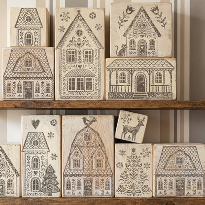 Gingerbread Lane I Folk Art Christmas Village 12x12 IOD Stamp Holiday Collection