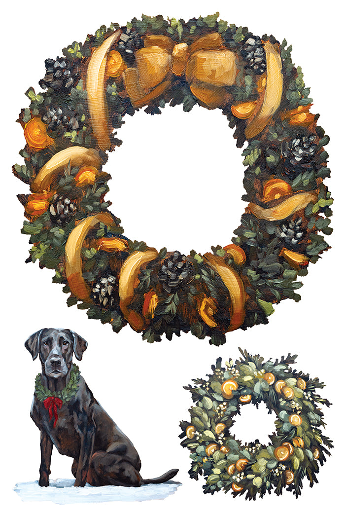 A Cotswold Christmas IOD Transfer Pad 8x12 | Hand-Painted Oil Artwork | Holiday Craft Supplies | Junk Journal Ephemera | DIY Winter Décor