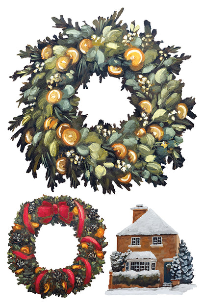 A Cotswold Christmas IOD Transfer Pad 8x12 | Hand-Painted Oil Artwork | Holiday Craft Supplies | Junk Journal Ephemera | DIY Winter Décor