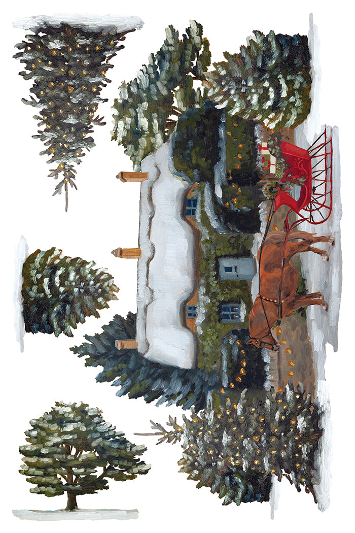 A Cotswold Christmas IOD Transfer Pad 8x12 | Hand-Painted Oil Artwork | Holiday Craft Supplies | Junk Journal Ephemera | DIY Winter Décor