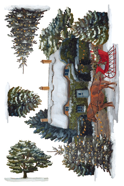 A Cotswold Christmas IOD Transfer Pad 8x12 | Hand-Painted Oil Artwork | Holiday Craft Supplies | Junk Journal Ephemera | DIY Winter Décor